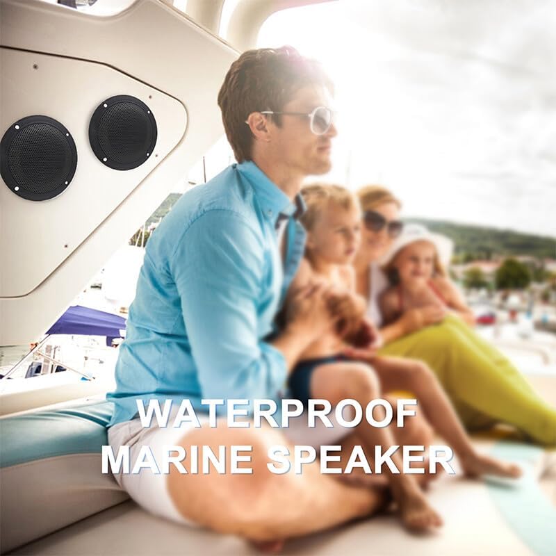 Marine Audio System Waterproof Bluetooth FM/AM Radio Stereo Receiver with 4 inch Boat Speakers and Antenna – Ready for ATV, UTV, RV, Yacht