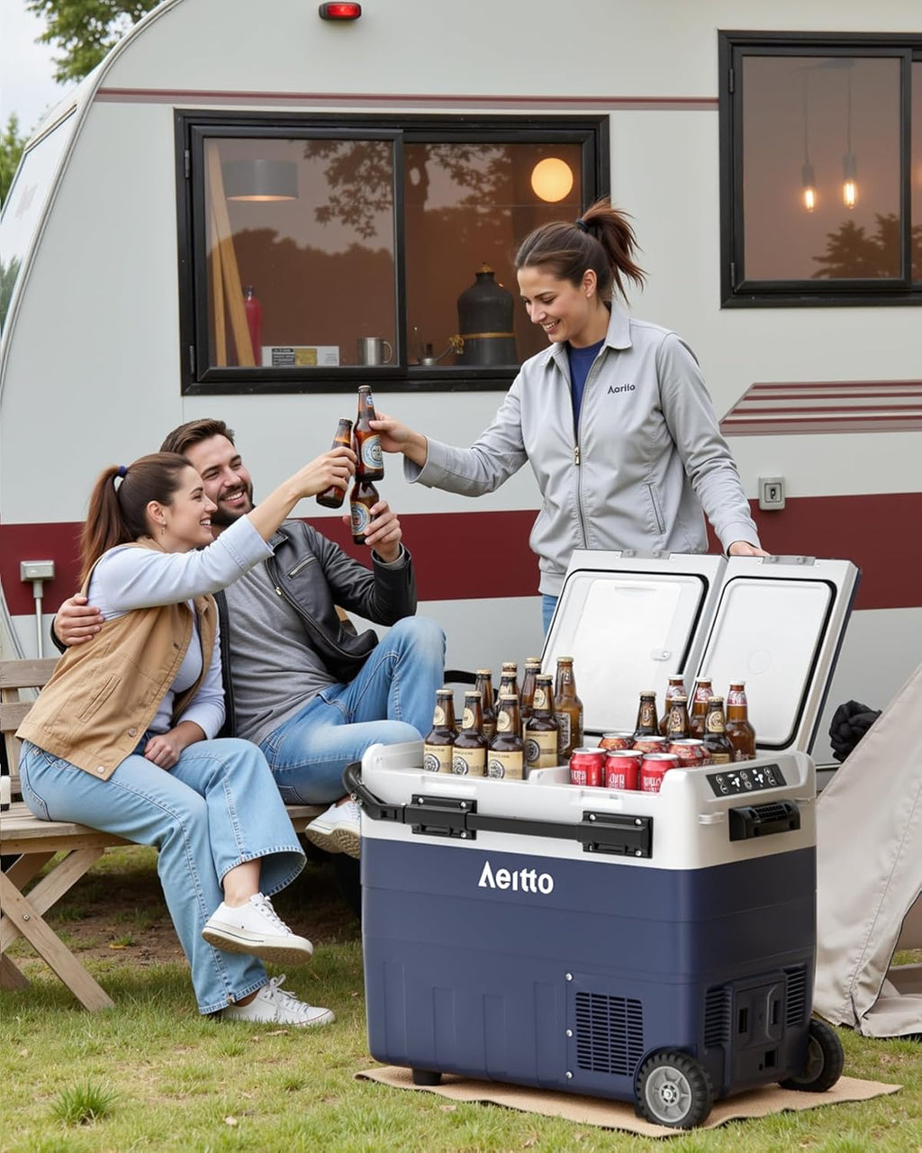 Aeitto 12 Volt Car Refrigerator, 52QT(50L) Dual Zone Portable Car Fridge Freezer -4℉-68℉ Electric Cooler Dual Temp Control Cooling Freezing 12/24V DC & 100-240V AC for Travel, Camping, RV, Road, Home