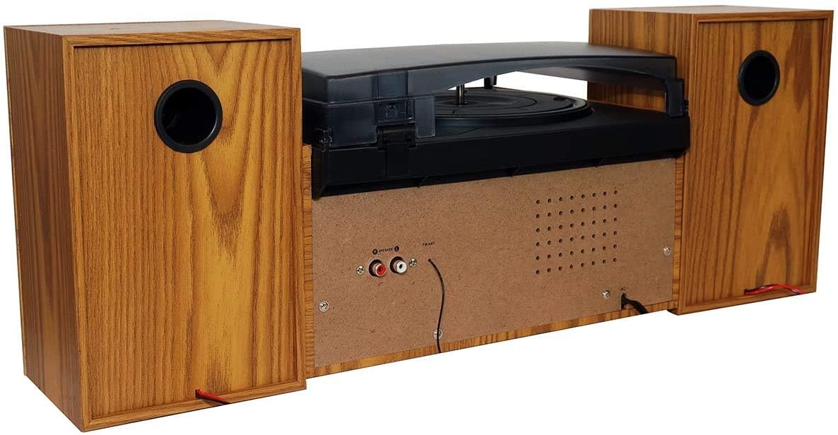 Boytone BT-28SPW Bluetooth Classic Record Player Turntable All-in-One with AM/FM Radio, CD/Cassette Player, 2 Separate Stereo Speakers, Record from Vinyl, Radio, and Cassette to MP3, SD slot, USB, AUX