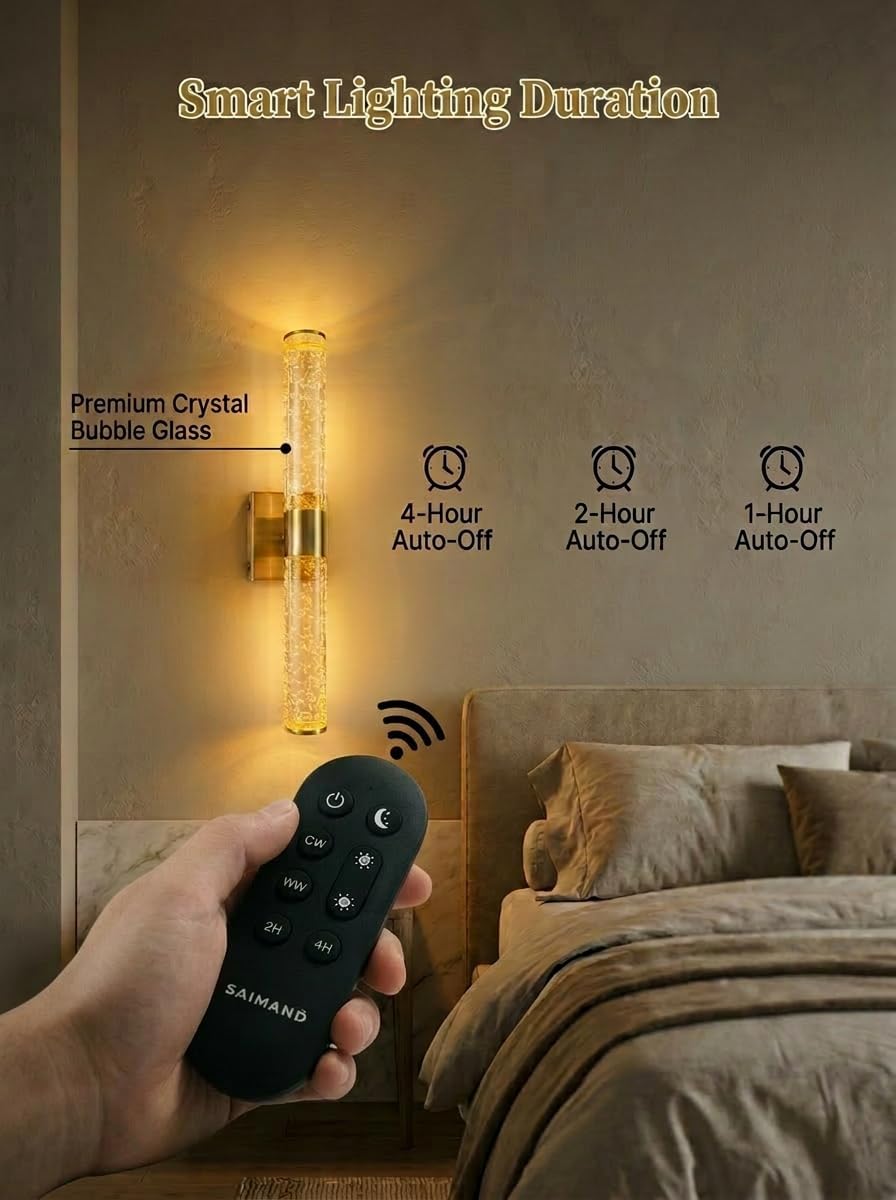 Wall Sconces Set of Two,Guwikou Battery Operated Wall Sconce with 16000mAh Large Capacity,Smart Auto-Off,Rechargeable Wall Lights with 30ft Control rang for Bedroom, Living Room,Bathroom,15.8- Inch