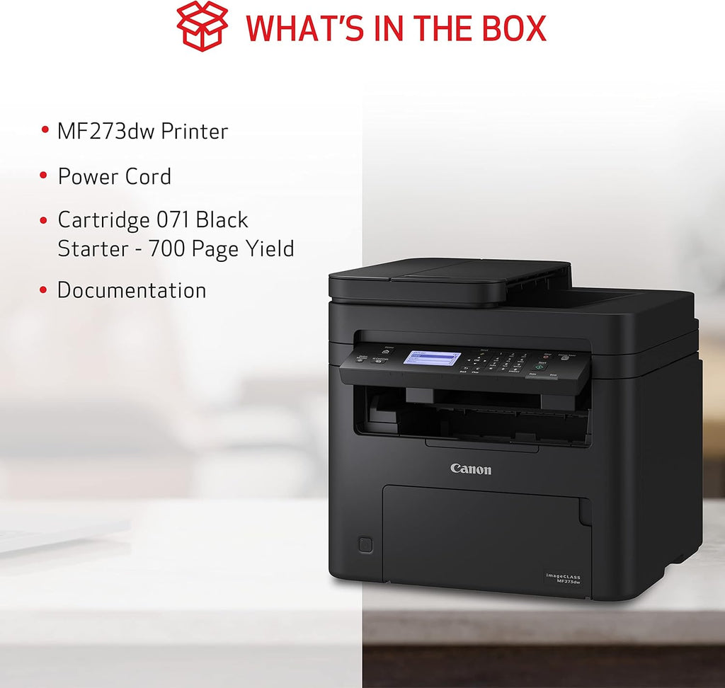 Canon imageCLASS MF273dw - Monochrome Wireless Laser Printer, Multifunction With Scanner, Copier, Auto Document Feeder, With 1 Year Limited Warranty, 30 PPM, Black