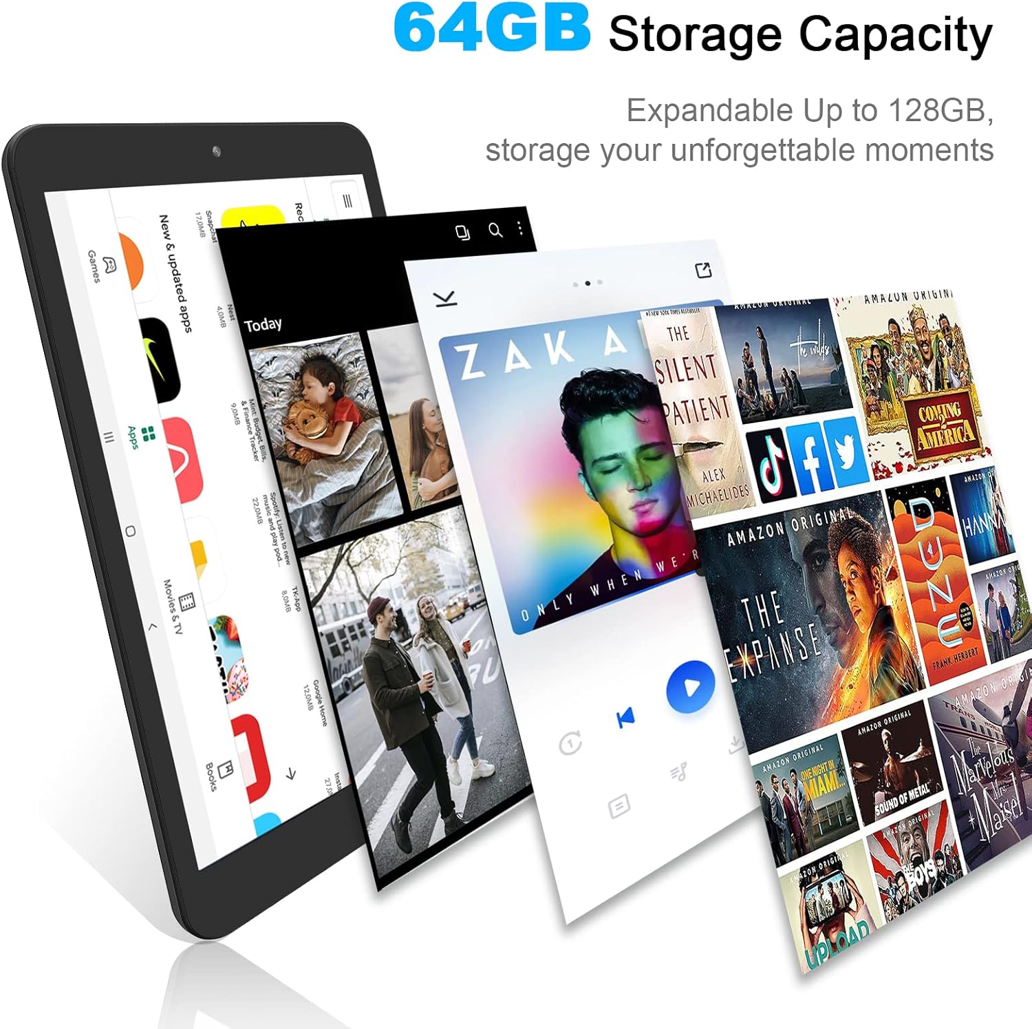 8 Inch Windows 10 Tablets, Quad Core CPU 64GB Storage 128GB Expand PC Windows Tablet Computer, 1280 x 800 IPS HD Touchscreen, WiFi, 4000mAh Battery, Bluetooth 4.0