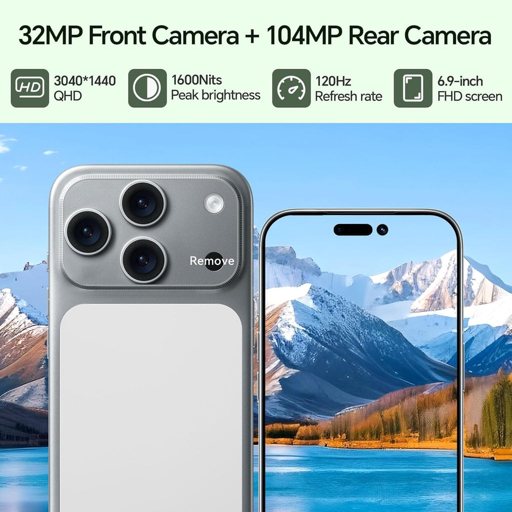 Unlocked L17PROMAX Ultra Cell Phones with 5000mAh Battery,Android 15 Snapdragon 888 Phone,16GB RAM+512GB ROM,32MP+104MP Camera, 3040 * 1440 HD 6.9'' Screen /5G/Dual SIM/GPS/WiFi(Silvery)