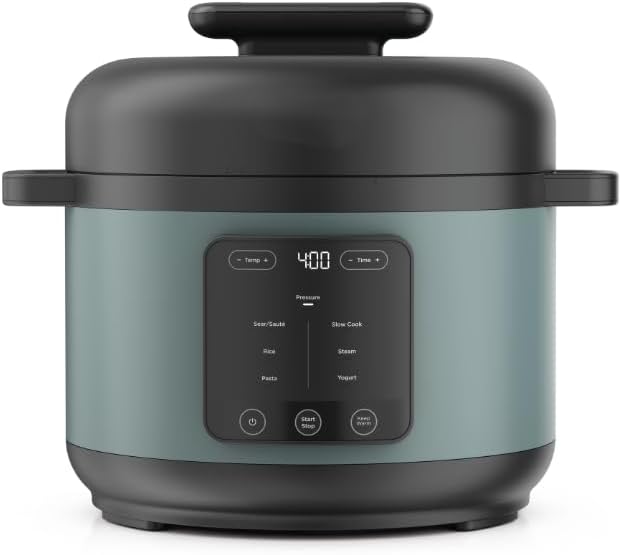 Niinjaa Hyper Heat 8 in 1 (model PC 200), 6.5 Qt Pressure Cooker, Steams, Slow Cooks, Rice, Pasta, Sear/Sauté, Steam, with SimpliServe Pot, 1200 W, Color Sage Leaf