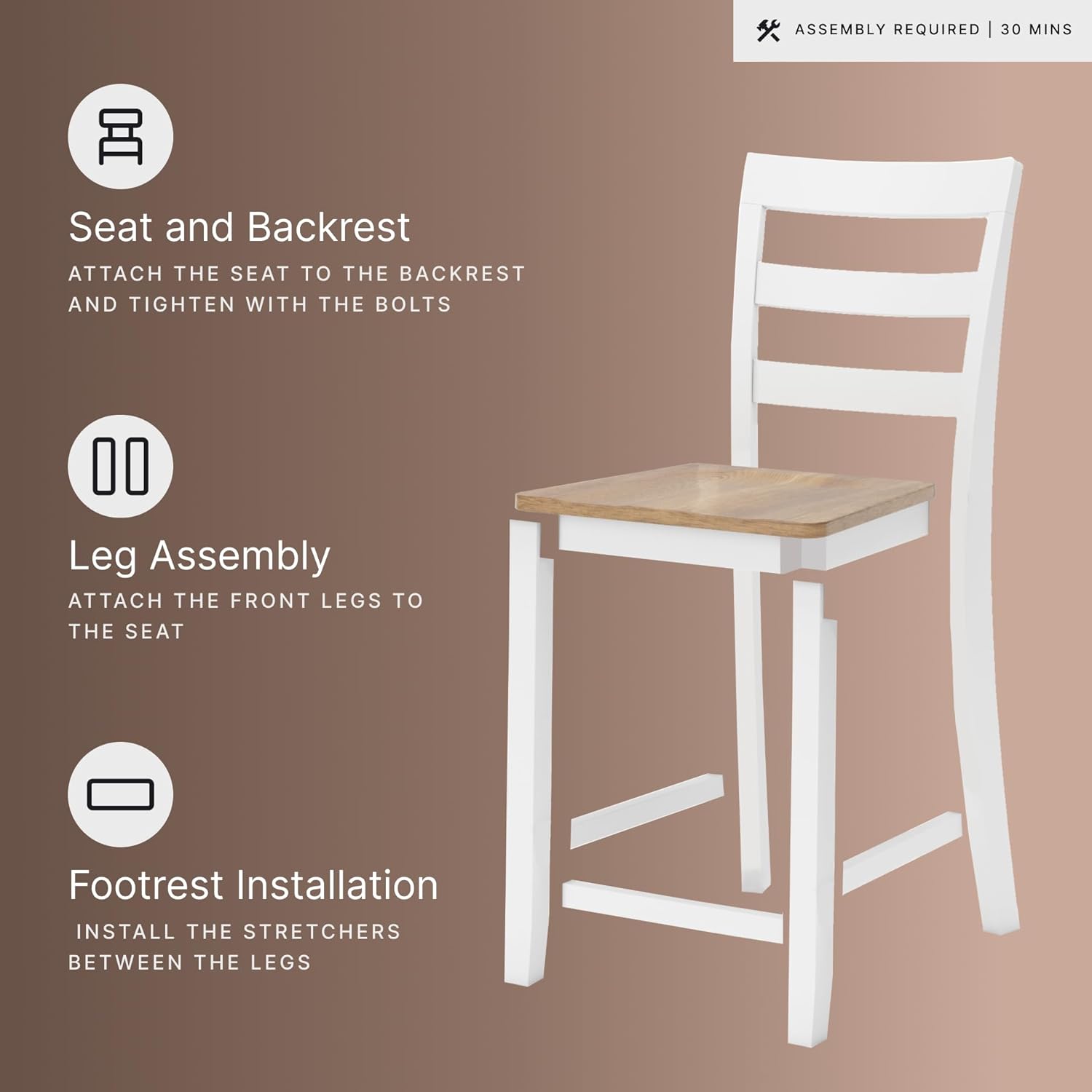 Signature Design by Ashley Gesthaven Solid Wood Frame Counter Height Barstool, Set of 2, White/Natural