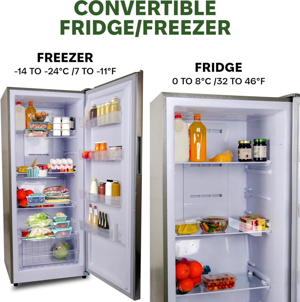 Hamilton Beach HBFRF1495 14 cu ft Upright Convertible Fridge/Freezer-Frost Free-Removable Glass Shelves-LED Interior Light, Stainless