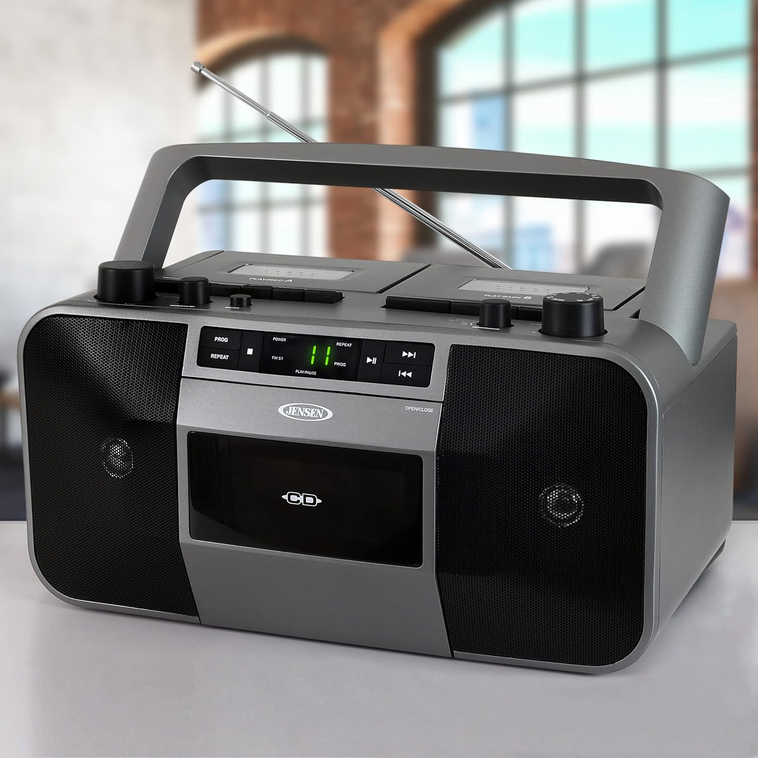 JENSEN MCR-1500 MCR-1500 Portable Stereo CD Player and Dual-Deck Cassette Player/Recorder with AM/FM Radio
