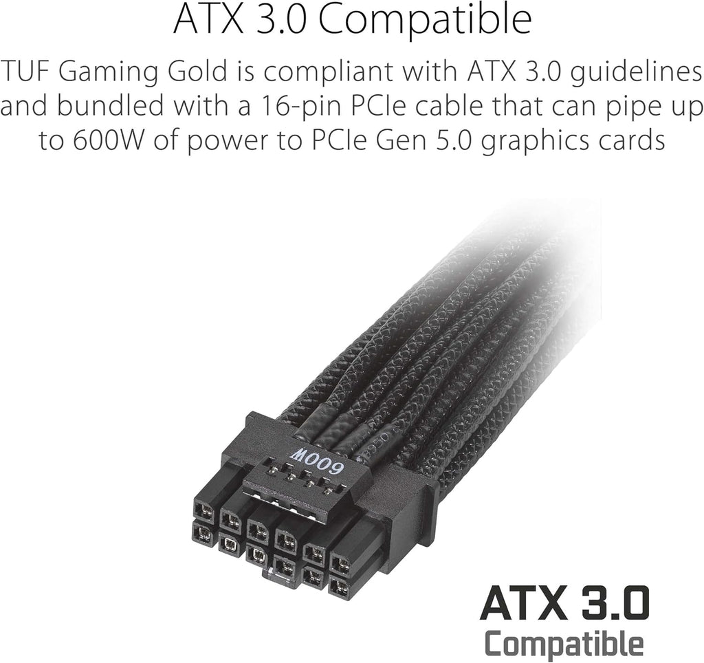 ASUS TUF Gaming 1000W Gold (1000 Watt, ATX 3.0 Compatible Fully Modular Power Supply, 80+ Gold Certified, Military-Grade Components, Dual Ball Bearing, Axial-tech Fan, PCB Coating, 10 Year Warranty)