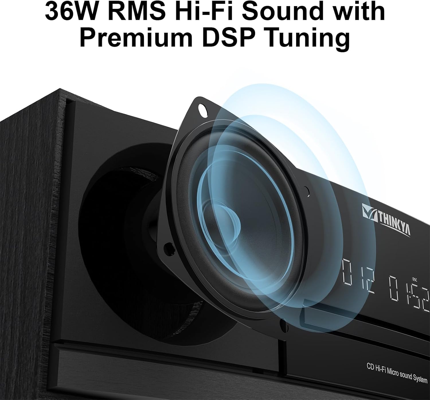 Vintage Bluetooth Stereo System for Home, THINKYA 36W RMS Micro HiFi Systems CD Player Dual 3” Bass with Bluetooth Audio Streaming, FM Radio, USB Port, Aux-in, Remote Control(NO Clock & Alarm)