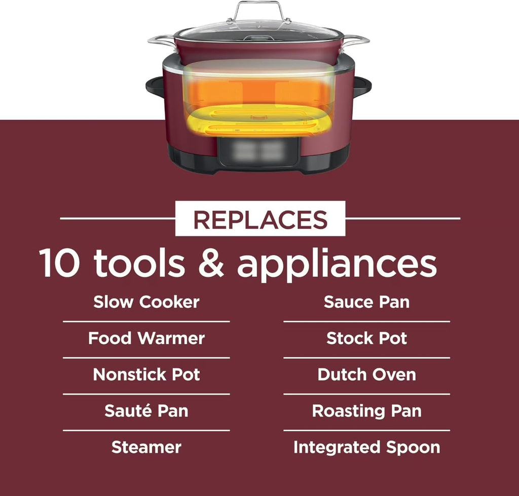 8.5 Quart 10-in-1 Multi Cooker with Slow Cook, Sear, Steam, Bake, Braise and Keep Warm Functions, Triple Heat Cooking, Glass Lid, Integrated Spoon, Digital Cooker Pot