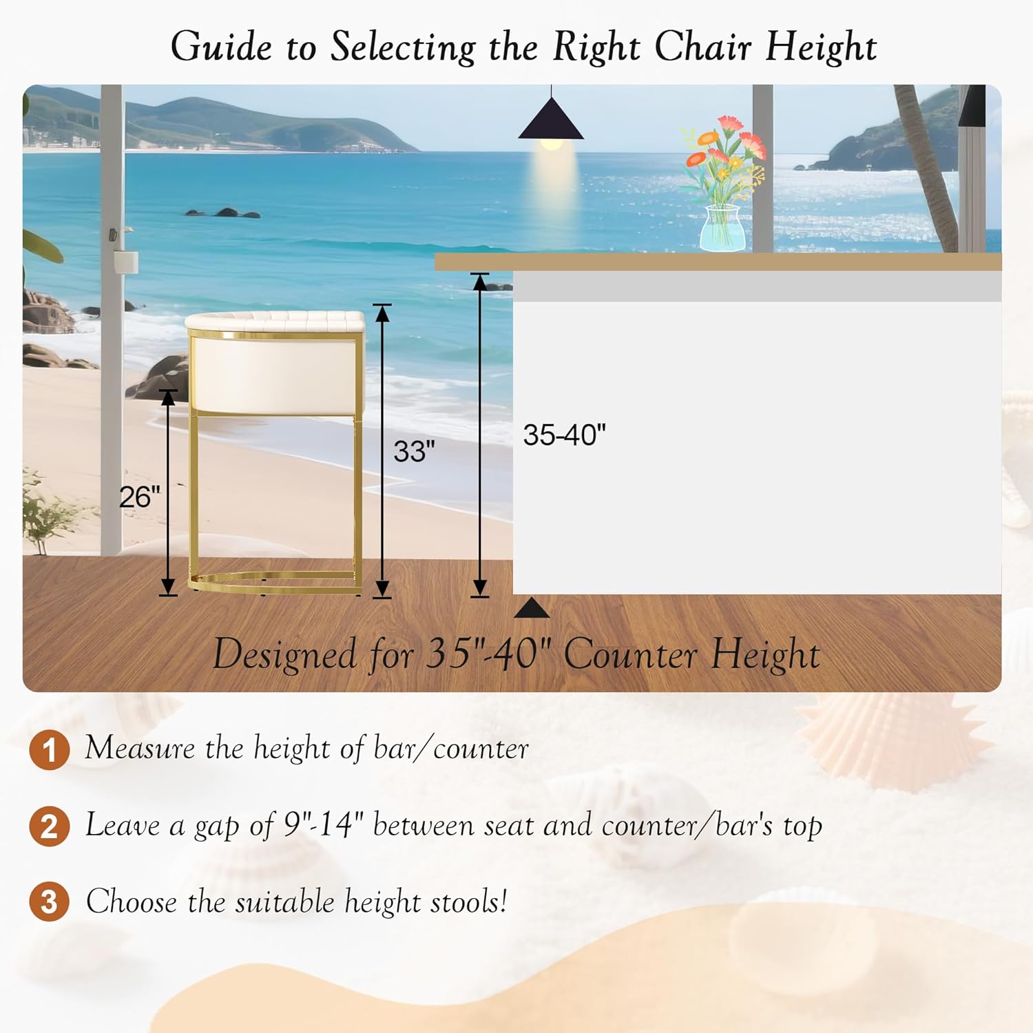 26" H Counter Height Bar Stools Set of 3, Modern Barrel Counter Stools with Backrest and Arms, Faux Leather Upholstered Barstools for Kitchen Island, Gold Stainless Steel Frame/Beige