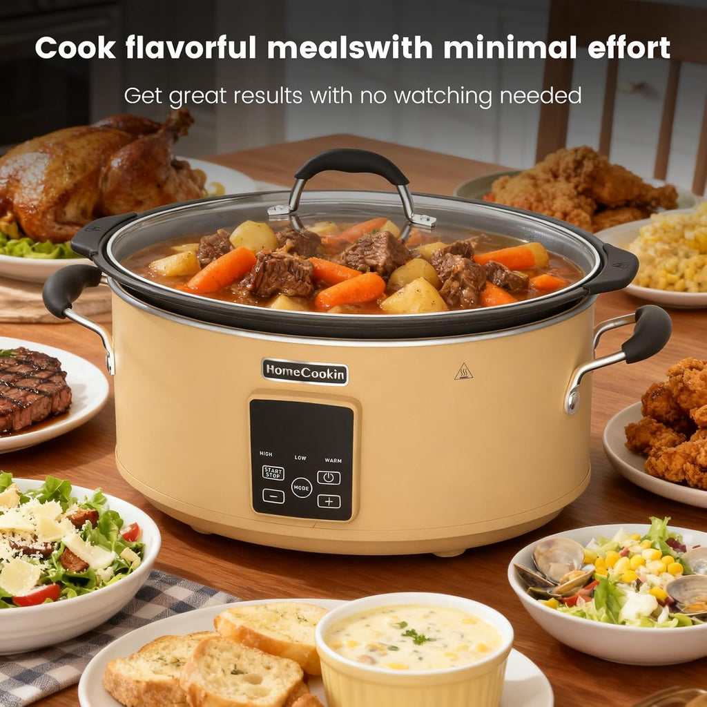 HOMECOOKIN Slow Cooker, Extra Large 10 Quart Programmable Slow Cookers, Dishwasher Safe Glass Lid & Crock, Kitchen Appliance for Families and Gatherings, Brown