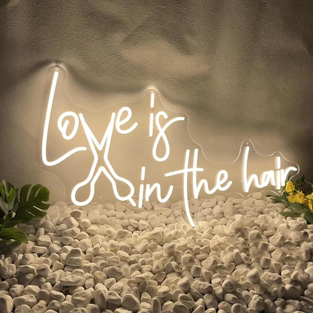 Love is in the Hair Neon Sign 23 inches LED Hair Salon Lights Up Neon Signs Business Wall Decor for Beauty Salon Barber Shop Hair Room