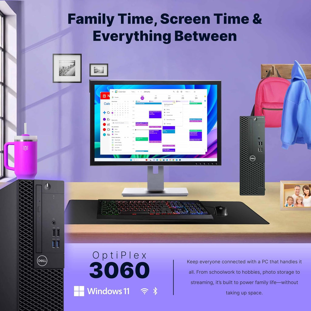 Dell OptiPlex 3060 Desktop | Intel i5 8th Gen | 16GB RAM | 500GB SSD | Win 11 Pro | 24" New LCD | RGB Keyboard + Mouse | RGB Speakers | 2K Webcam | Deskpad | Home & Office PC (Renewed)