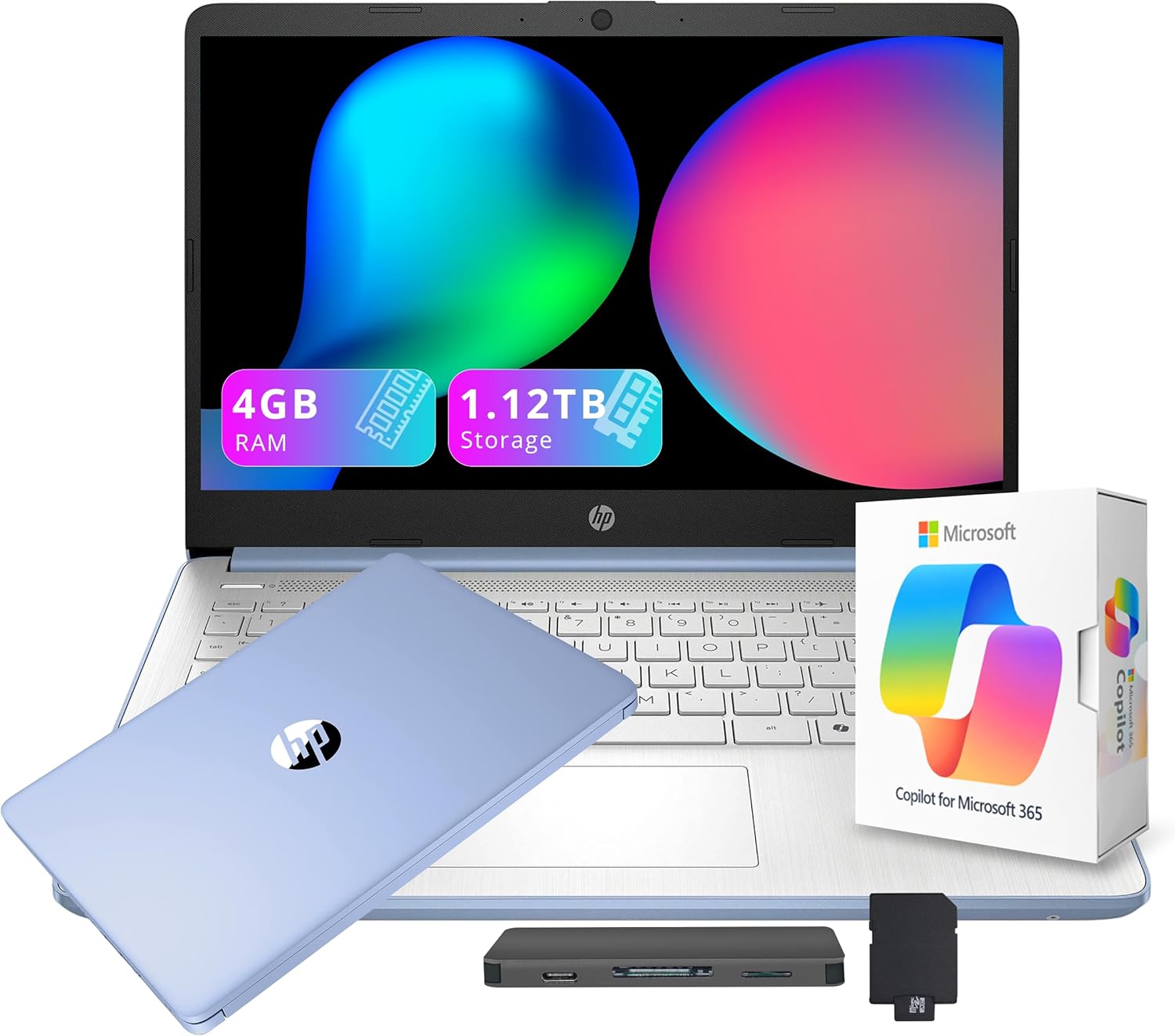HP Stream 14" HD Student&Business Laptop with AI Copilot, Intel Processor N150, 4GB RAM, 1.12TB Storage (128GB UFS + 1TB Docking Station), 1 Year Office 365, 720p Webcam, Win 11, Sky Blue