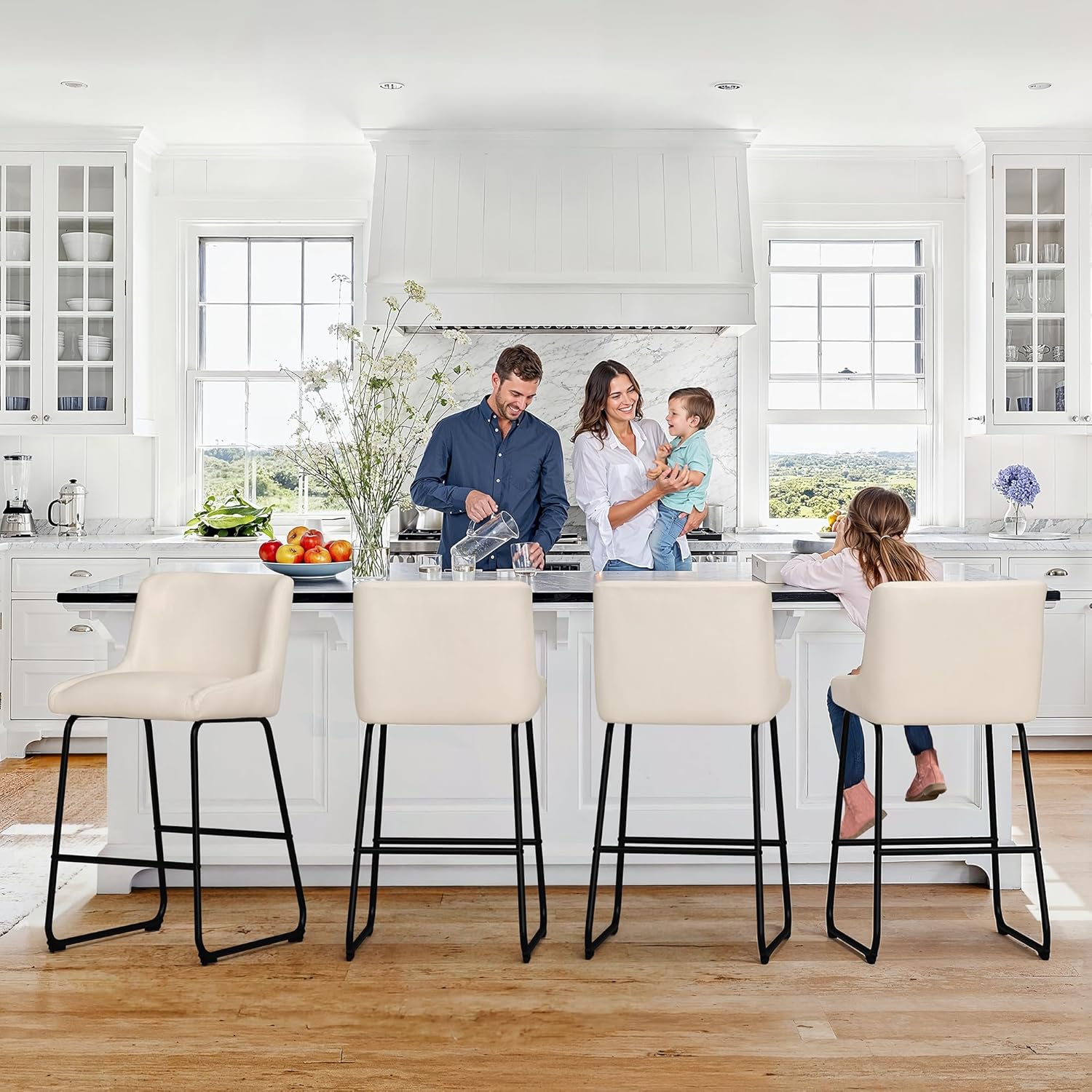LUE BONA 26 Inch Counter Height Bar Stools Set of 4, Faux Leather Upholstered Barstools, Barstool with Back, Comfortable Bar Chairs, Modern Counter Stools for Kitchen Counter Island
