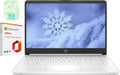 HP 14" Business & Student Laptop with 1-Year Microsoft Office 365, 4-Cores Intel Processor, 320GB Storage (64GB SSD+256GB SD Card), 8GB RAM, Windows 11, PLUSERA Earphones, Snowflake