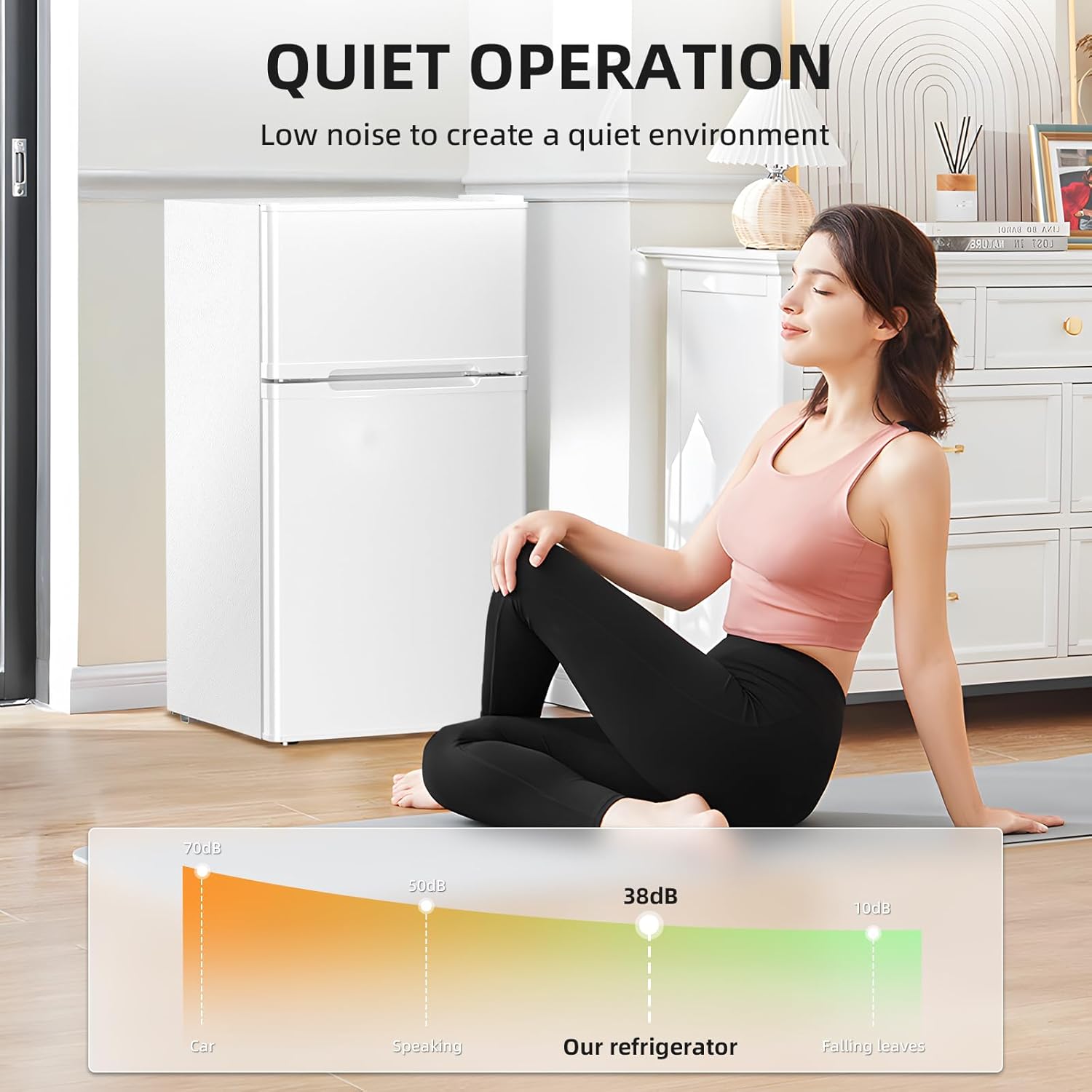 Antarctic Star Mini Fridge with Freezer, Double Door Compact Refrigerator, Adjustable Thermostat, Small Fridge for Bedroom Office Dorm Apartment, 2.45 Cu.Ft, White