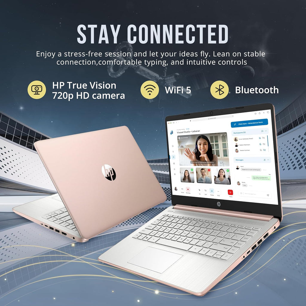 HP Stream 14" HD BrightView Laptop, Intel Processor N4120, 16GB RAM, 416GB Storage (128GB eMMC + 288GB Docking Station Set), Intel UHD Graphics, 720p Camera, Wi-Fi, 1 Year Office 365, Win 11 S, Gold