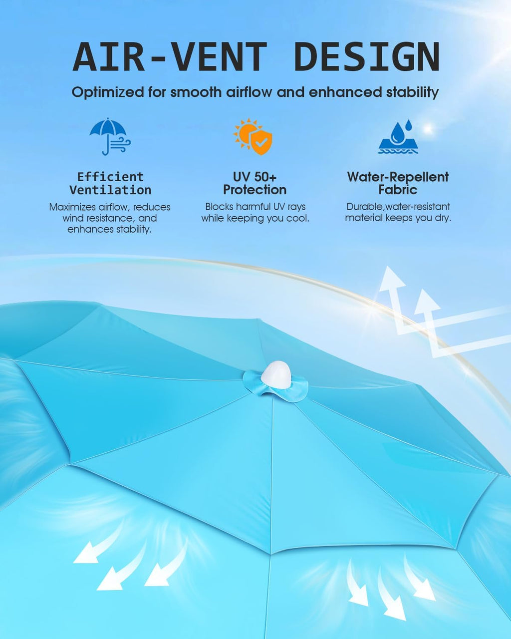 Floating Pool Umbrella 6.6ft - Portable UV Sun Shade Canopy with 3 Drink Holders, Stability Anchor Bag & Secure Floating Design - In-Water Use for Swimming Pools, Lakes, Beach and Outdoor Leisure