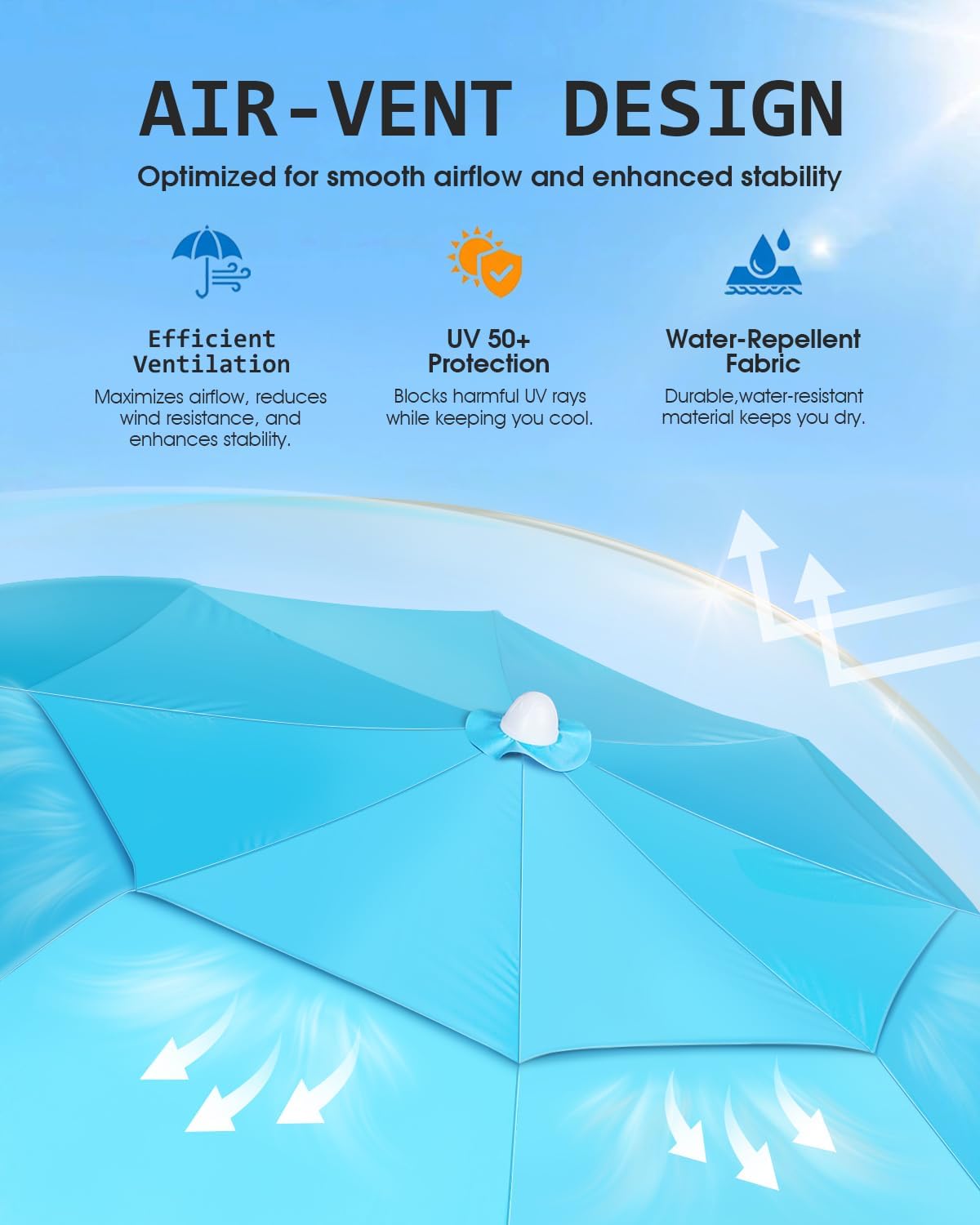 Floating Pool Umbrella 6.6ft - Portable UV Sun Shade Canopy with 3 Drink Holders, Stability Anchor Bag & Secure Floating Design - In-Water Use for Swimming Pools, Lakes, Beach and Outdoor Leisure