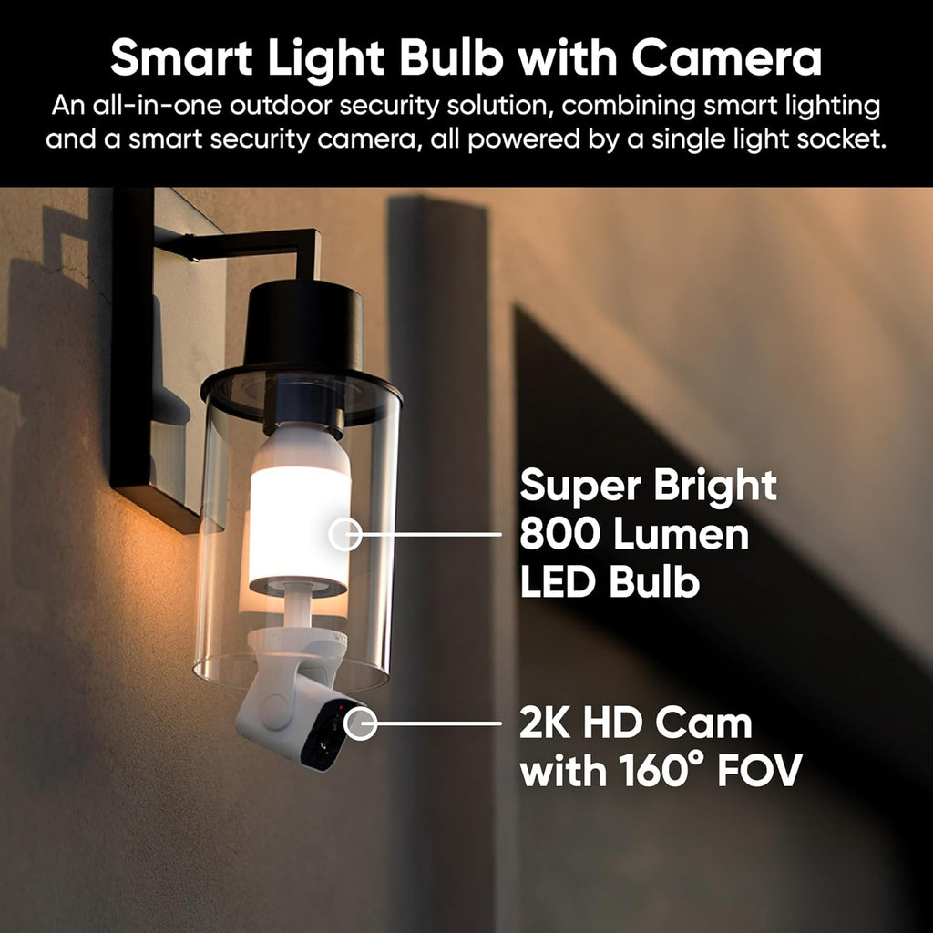 WYZE Bulb Cam Security Camera, 2K HD Outdoor Light Bulb Camera, Color Night Vision, Dimmable LED Bulb, Motion Detection, Siren Alarm, Works w/Alexa/Google Assistant (2 Pack)