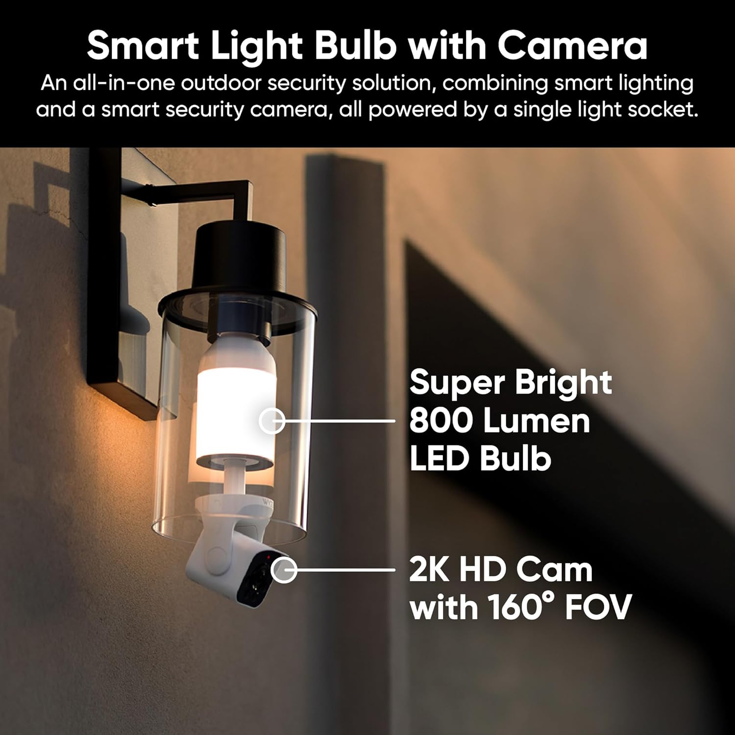 WYZE Bulb Cam Security Camera, 2K HD Outdoor Light Bulb Camera, Color Night Vision, Dimmable LED Bulb, Motion Detection, Siren Alarm, Works w/Alexa/Google Assistant (2 Pack)