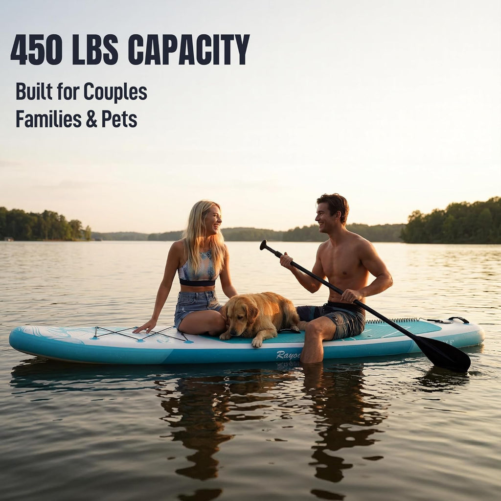 Inflatable Stand Up Paddle Board 11'×34" Extra Wide SUP, Ultra-Stable for Adults & Dog, 450lbs, Dual Chamber Pump, Fiberglass Paddle, Military Grade Dual Layer