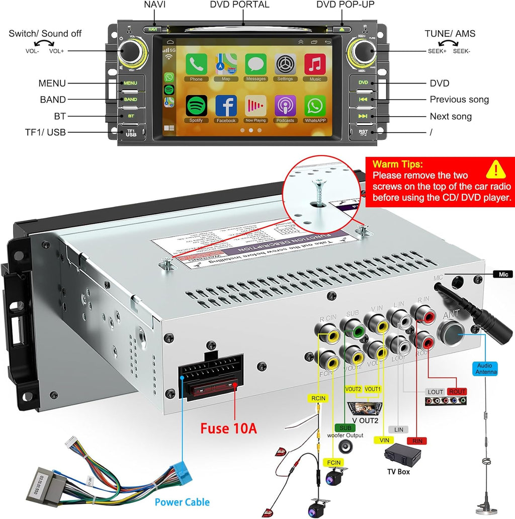 Car Radio Stereo with CD/DVD Player for Dodge Challenger&Avenger(2008-2014), for Dodge RAM 1500 2500 3500 (2009-2012),7 Inch Head Unit with CarPlay & Android Auto,Bluetooth & Mirror Link