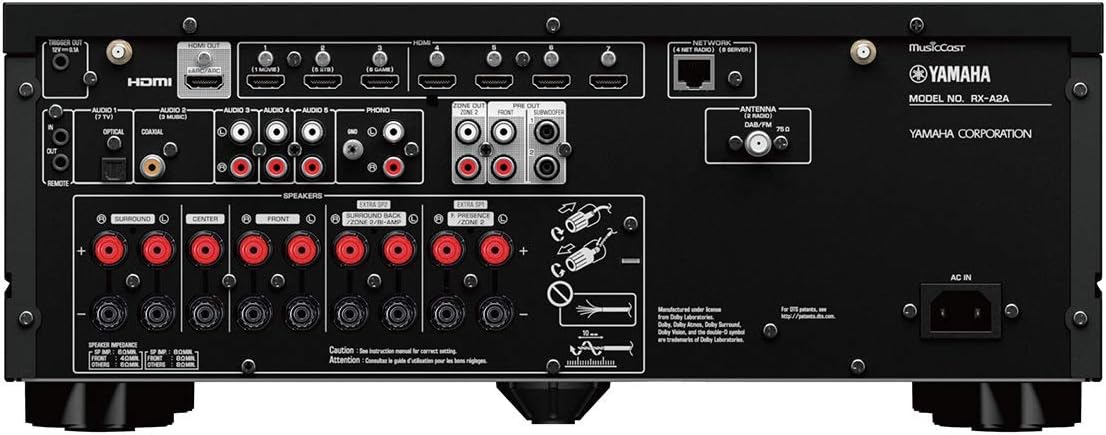 Yamaha RX-A2A AVENTAGE 7.2-Channel AV Receiver – 8K and 4K/120 HDMI, eARC, Dolby Atmos, DTS:X, Wi-Fi, Bluetooth, MusicCast