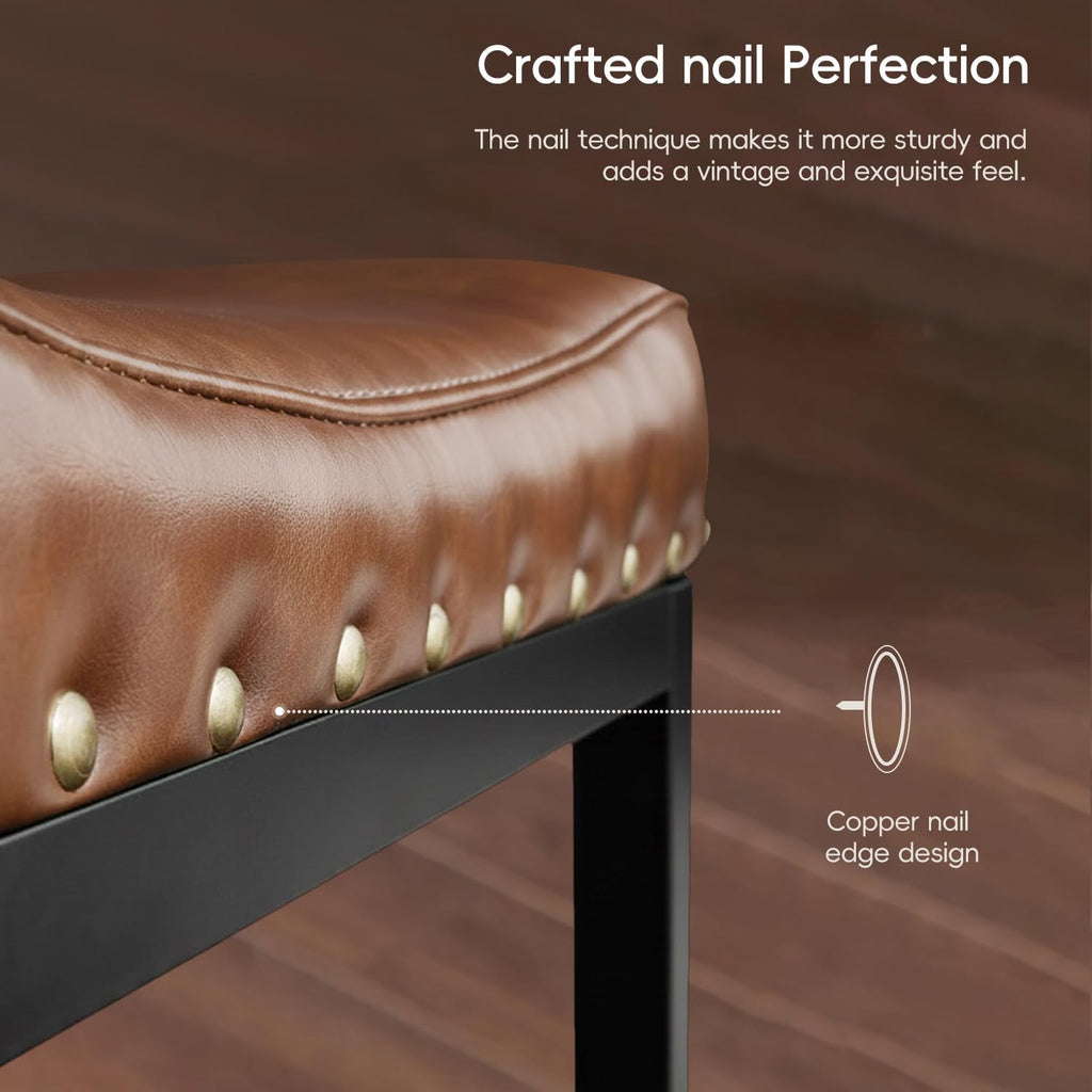 Counter Height Bar Stools Set of 2,30 Inch, Industrial Vintage Bar Stool with Nailhead, Faux Leather Barstool with Footrest, Saddle Stool for Kitchen Island, Dining Room, Easy Assembly
