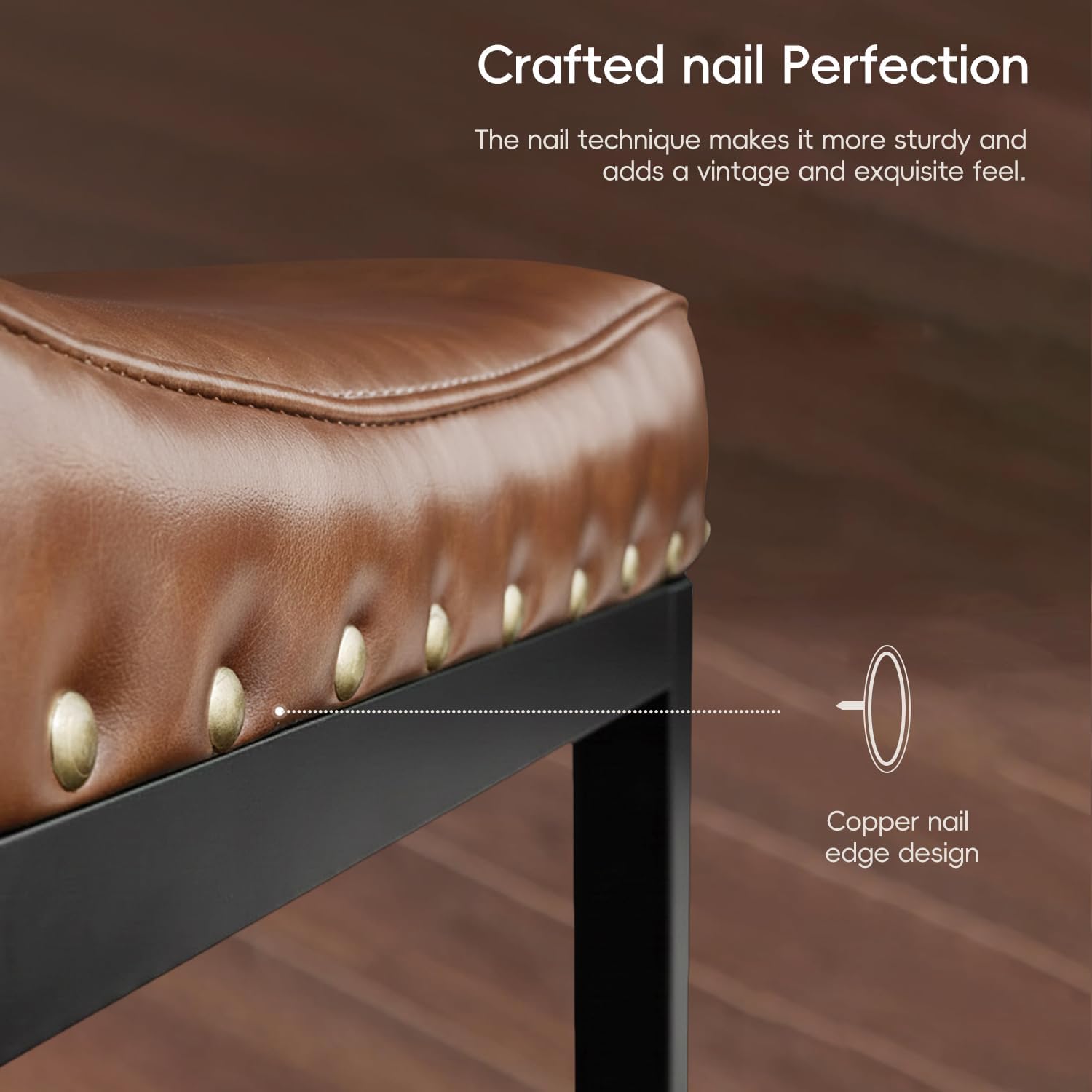 Counter Height Bar Stools Set of 2,30 Inch, Industrial Vintage Bar Stool with Nailhead, Faux Leather Barstool with Footrest, Saddle Stool for Kitchen Island, Dining Room, Easy Assembly