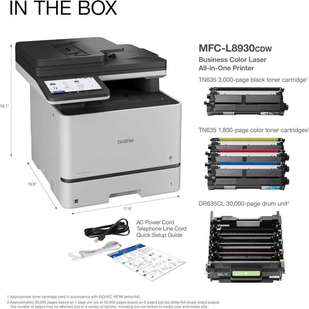 Brother MFC-L8930CDW Business Color Laser All-in-One Printer with Duplex Print, Scan, Copy, Low-Cost Printing, and Advanced Security Features