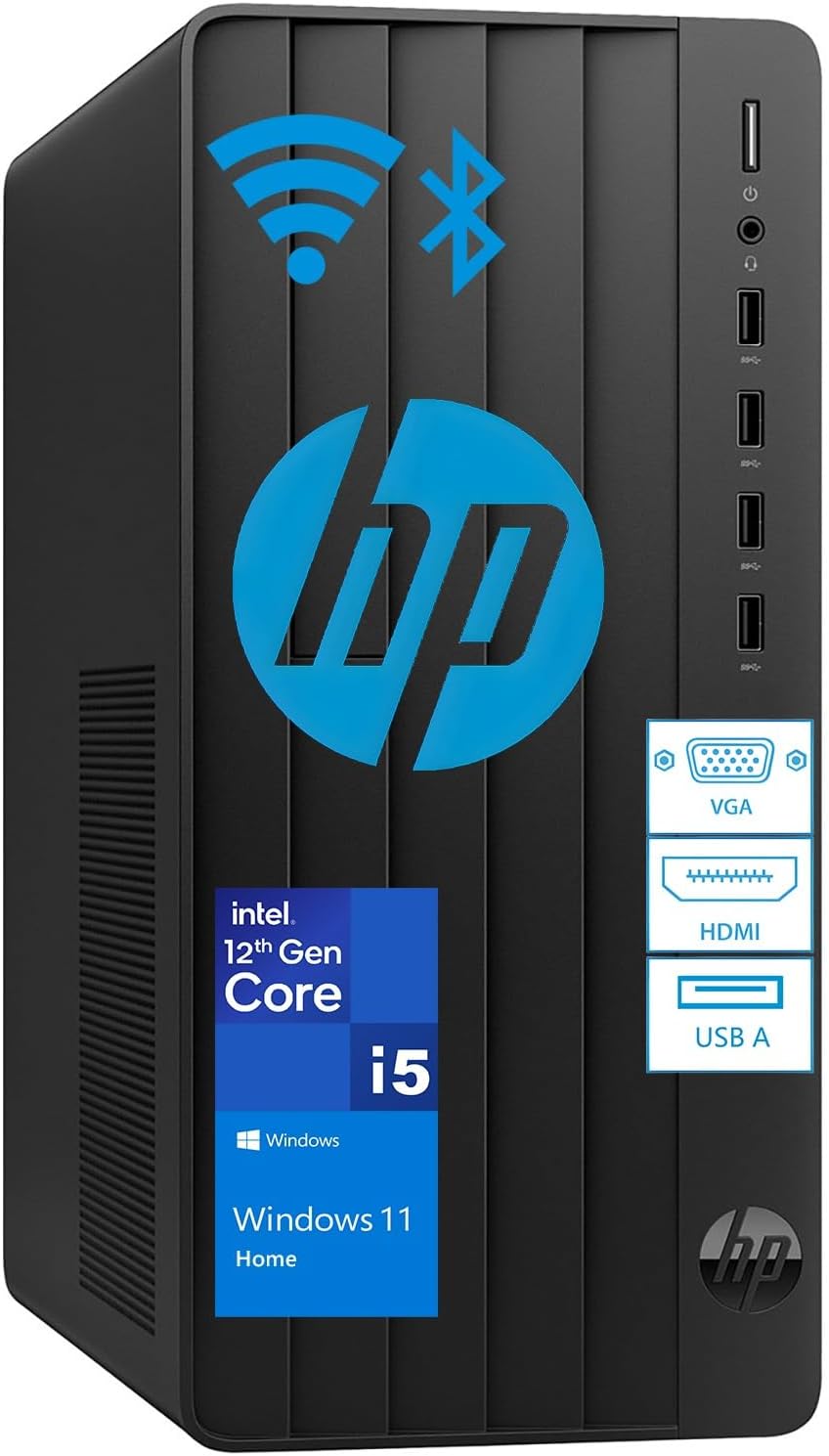 HP Desktop Computer Tower PC - Intel i5-12500T 6-Core, 16GB DDR4 RAM, 512GB PCIe SSD, Windows 11 Home, WiFi, Bluetooth, HDMI, Business Ready with Keyboard Mouse, Jet Black