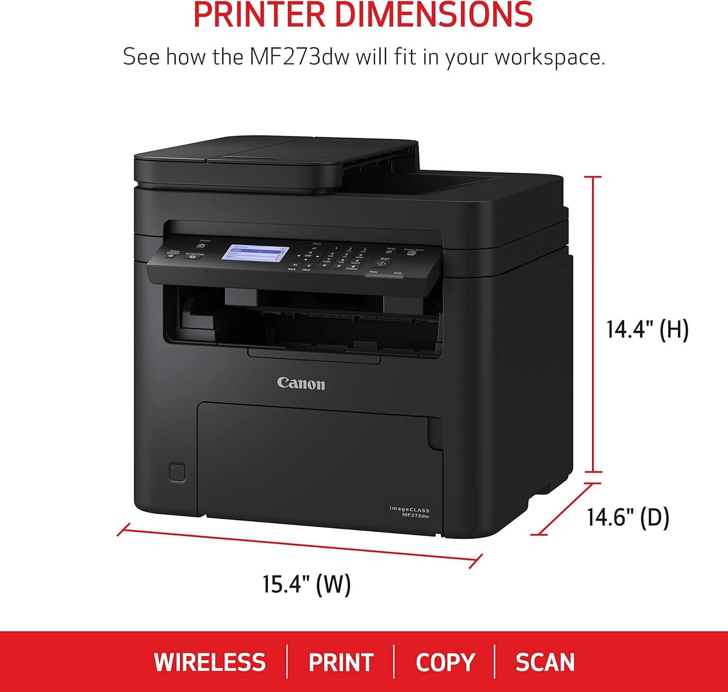 Canon imageCLASS MF273dw - Monochrome Wireless Laser Printer, Multifunction With Scanner, Copier, Auto Document Feeder, With 1 Year Limited Warranty, 30 PPM, Black