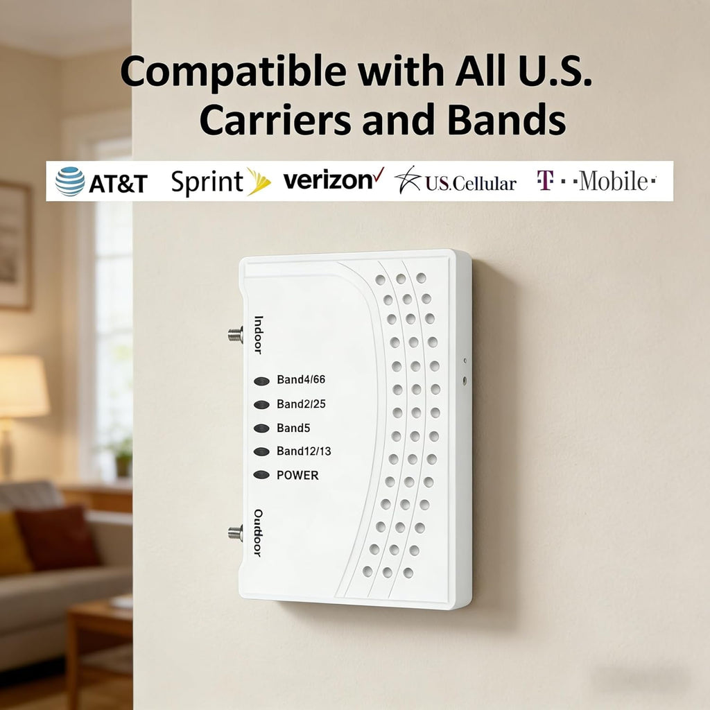 Cell Phone Booster for Home & Multi-Room, Cell Phone Signal Booster with 2 Indoor Antennas for Band 66/2/4/5/12/17/13/25,Up to 6000 Sq.Ft,Boost 4G 5G LTE Data for All U.S. Carriers, FCC Approved