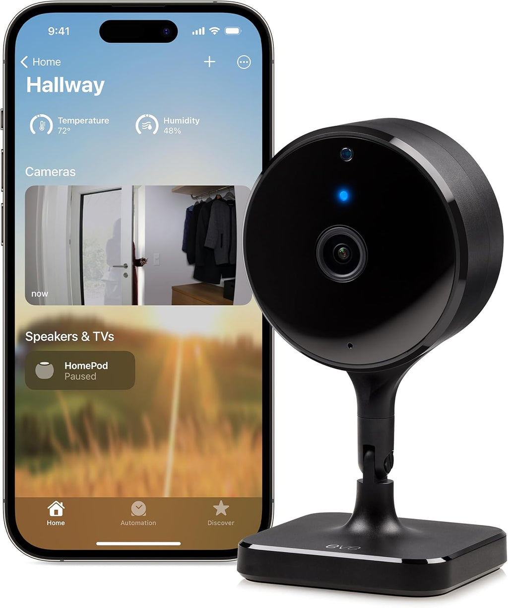 Eve Cam (Apple Home) – Smart Indoor Camera, 1080p Resolution, Wi-Fi, 100% Privacy, HomeKit Secure Video, iPhone Notifications, Microphone & Speaker, Night Vision, Flexible Installation