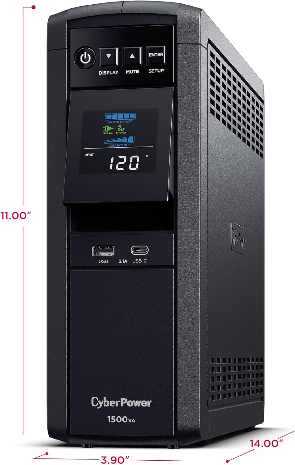 CyberPower CP1500PFCLCD PFC Sinewave UPS Battery Backup and Surge Protector, 1500VA/1000W, 12 Outlets, AVR, Mini Tower, UL Certified