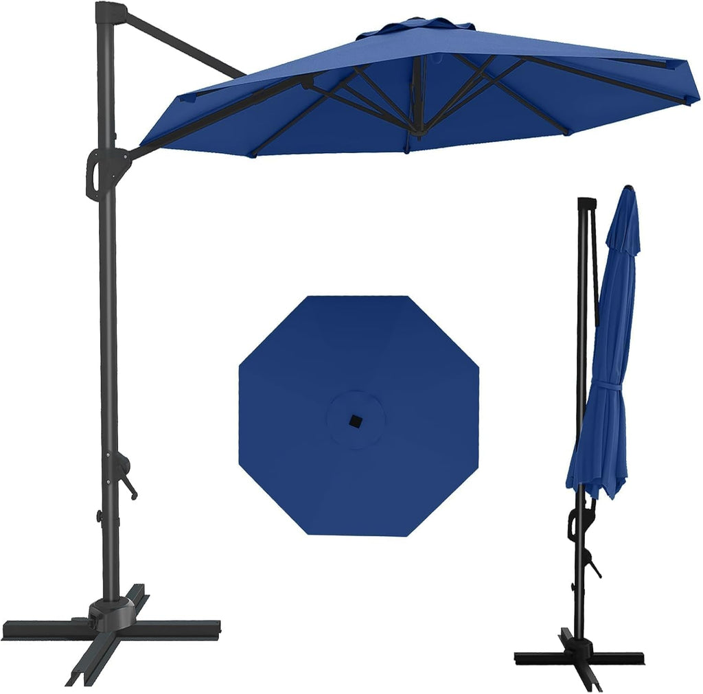 GarveeLife 10FT Patio Umbrella Outdoor Large Cantilever Umbrella Market Sun Shade Windproof Offset Umbrella with 360-Degree Rotation for Garden Deck Pool Patio