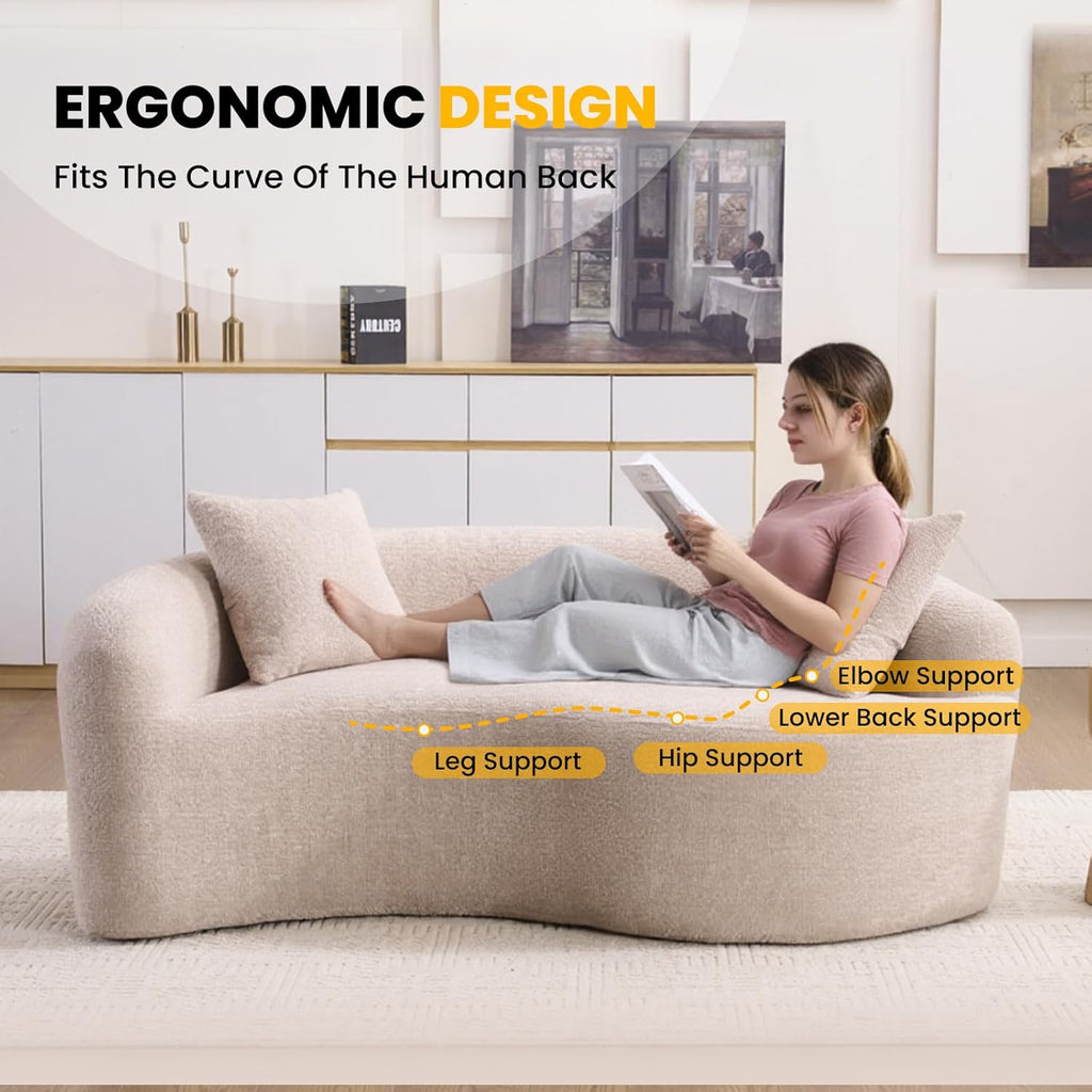 66.9'' Modular Sectional Loveseat, Chenille Upholstered Boneless Curved Loveseat with Deep Seat,Combination Round Sofa for Coffee Shop, Game Room, Office (Beige, 66.9 Inch)