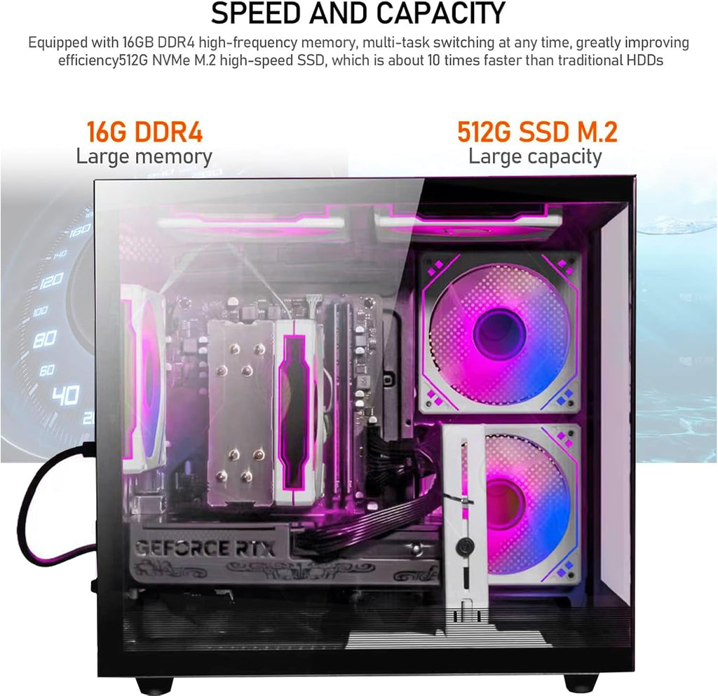 suevery Prebuilt Gaming Desktop Computer 16G Memory 512G SSD Ryzen5 6Cores 3.6G Up to 4.1G 4G Graphics Card WiFi 6 Bundle Gamer Tower Streaming PC (Black, Ryzen5-16G-512G-RX560 4G)