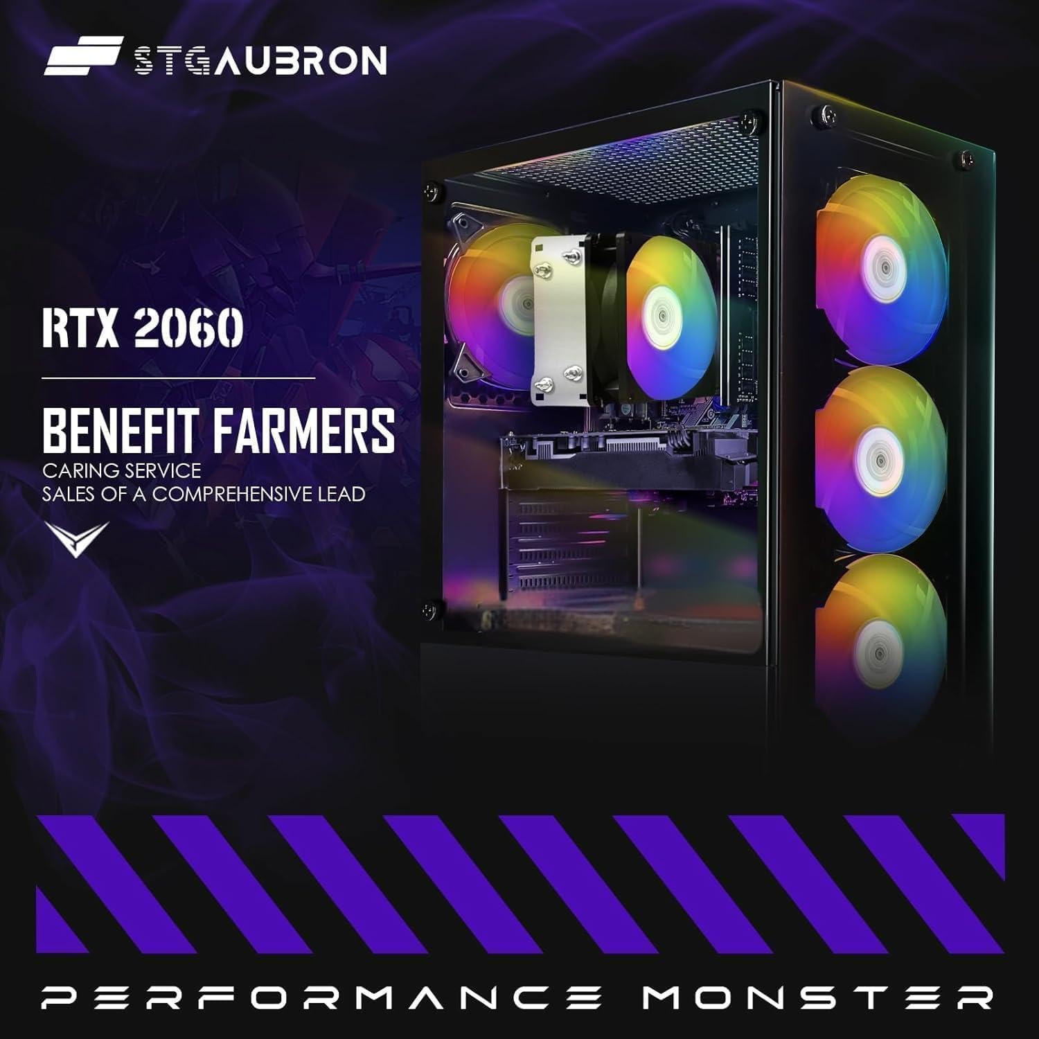 STGAubron Gaming PC Desktop Computer, AMD Ryzen 5 2600 up to 3.9G, GeForce RTX 2060 6G, 16G DDR4, 512G SSD, 600M WiFi, BT 5.0, RGB Fan x4, Windows 11 Home