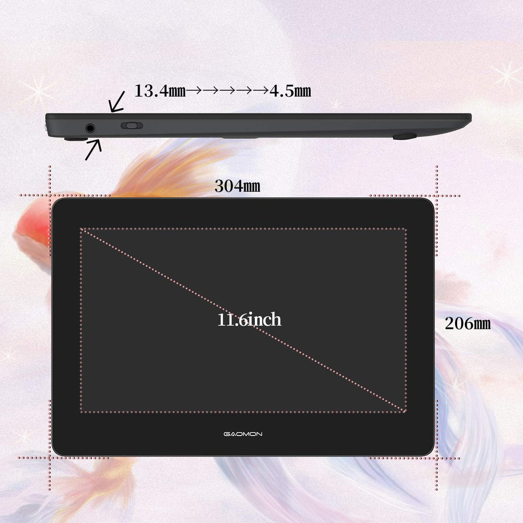 GAOMON PD1220 11.6'' Pen Display (Charcoal Grey) 86% NTSC Full Laminated Graphics Drawing Tablet with Tilt Support 8192 Levels Passive Stylus, Compatible with Windows & Mac &Android