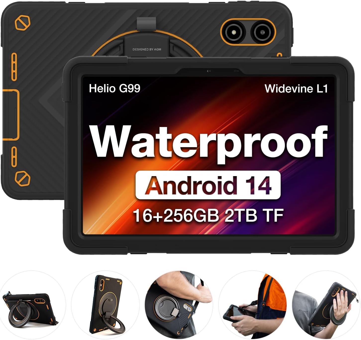AGM PAD P2 Active Rugged Android 14 Tablet with Case, Waterproof & Drop-Proof, Widevine L1 & GMS Certified, 11" 90Hz FHD 480 NITS Display, MTK G99, 8000 mAh, 16(8+8) + 256GBTF 2TB, GPS, Compass, OTG