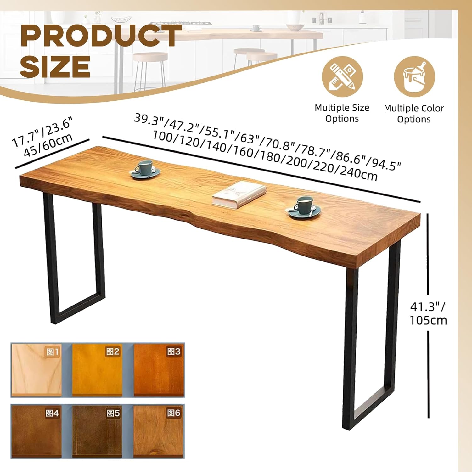 Solid Wood Bar Table, Metal Frame High Top Table, Rustic Industrial Pub Table, Narrow Long Height Tables for Kitchen Living Room Coffee Shop Small Space (no Stool Included)