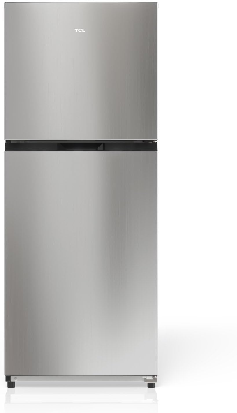 TCL 10.1 Cu Ft Double Door Refrigerator with Freezer in Silver, Frost Free Energy Efficient Fridge for Dorm, Apartment, Kitchen, Garage & Office