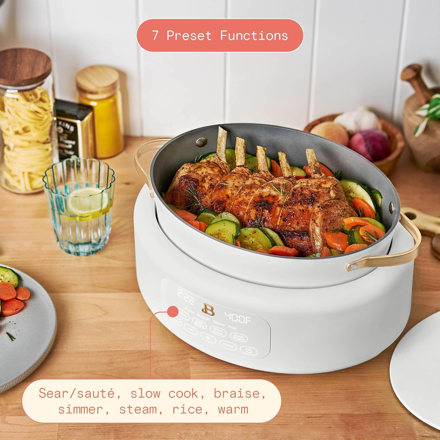 IT'S BRAZILIAN Beautiful 10 in 1, 6 Qt Electric Multi-Cooker, White Icing by Drew Barrymore