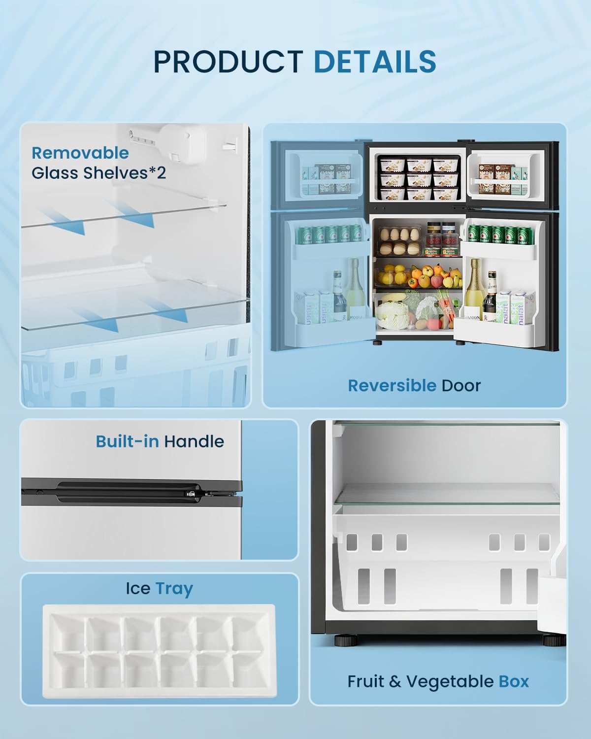 Feelfunn 3.2 Cu.Ft Mini Fridge with Freezer - 2 Door Small Refrigerator, Mini Refrigerator with Adjustable Thermostat, Removable Shelves, Mini Fridge for Bedroom, Office, Dorm, Apartment, Silver