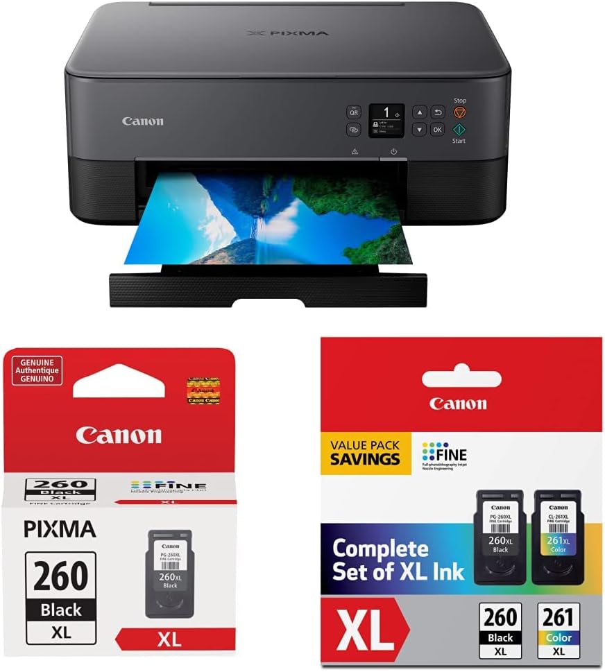 Canon PIXMA TS6420a All-in-One Wireless Inkjet Printer Print,Copy,Scan, Black & Canon PG-260Xl Black Ink Cartridge & Canon PG-260 XL/CL-261 XL Value Pack