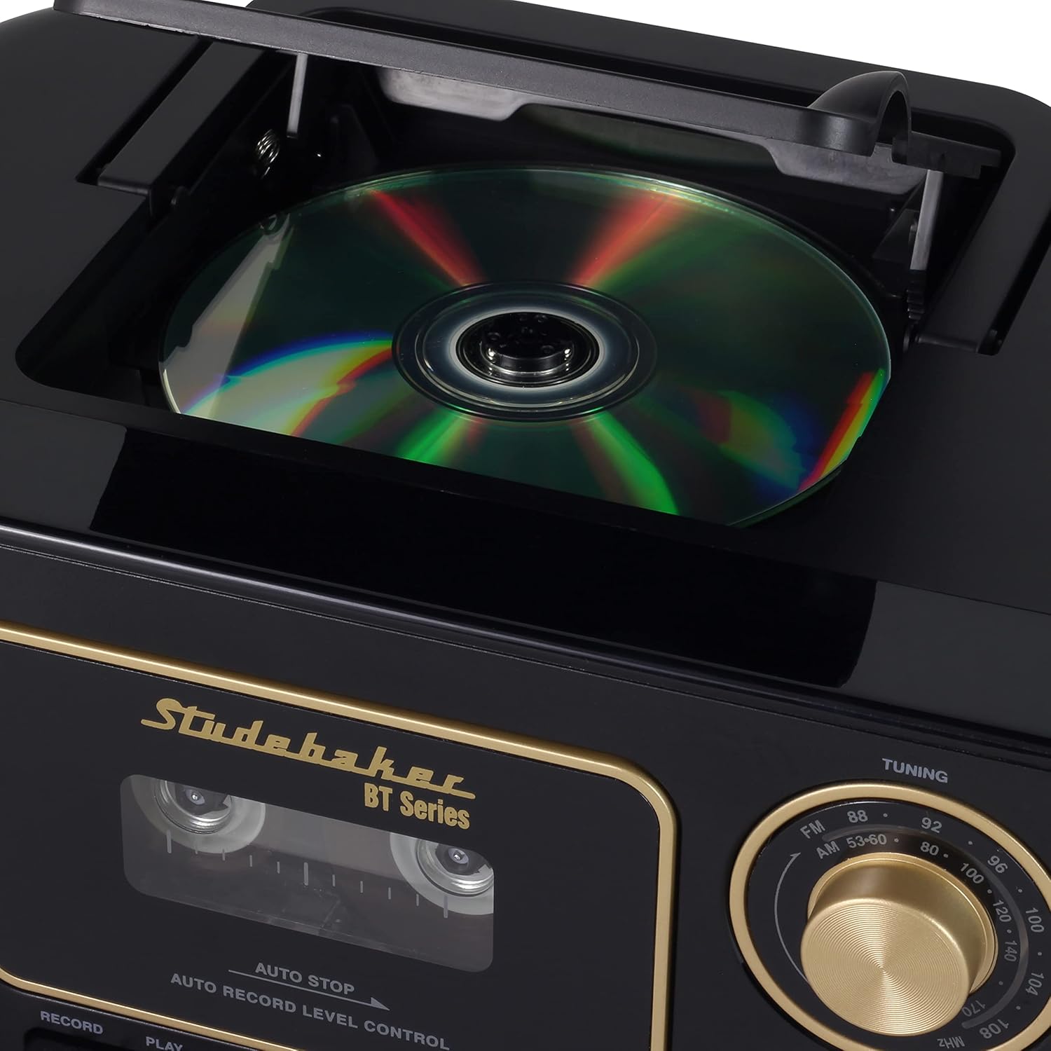 Studebaker Bluetooth Portable Stereo CD, AM/FM Stereo Radio and Cassette Player/Recorder (Black & Gold)